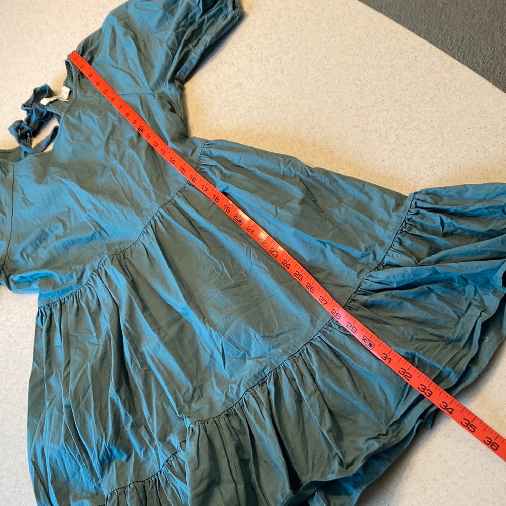 Peter Som Dark Green-Blue Mini Dress Puff Sleeves Women Size 6 - Picture 13 of 15